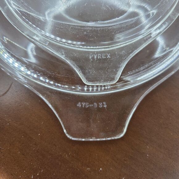 Pyrex Glass Casserole Replacement Lids Lot Of 2 Clear Round 475-C31 With Handles - Picture 3 of 9